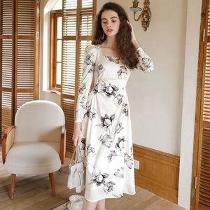 White floral satin/silk material dress